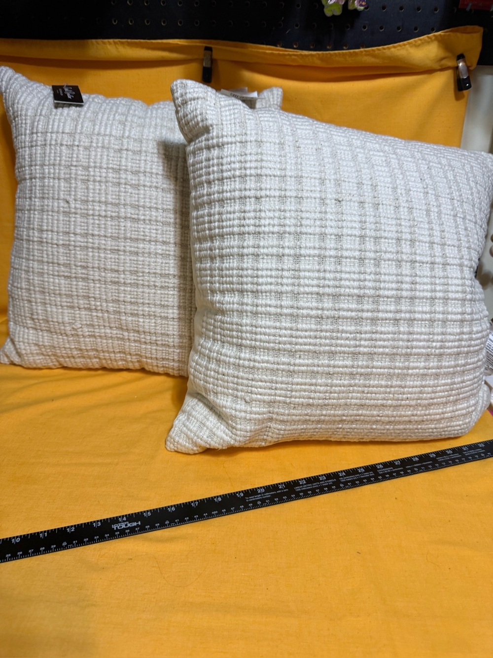 Dwell Studio, set of 2 Textured Cream Square Accent Pillow - Soft Neutral Weave
